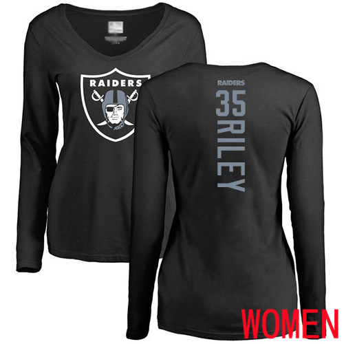Oakland Raiders Black Women Curtis Riley Backer NFL Football #35 Long Sleeve T Shirt